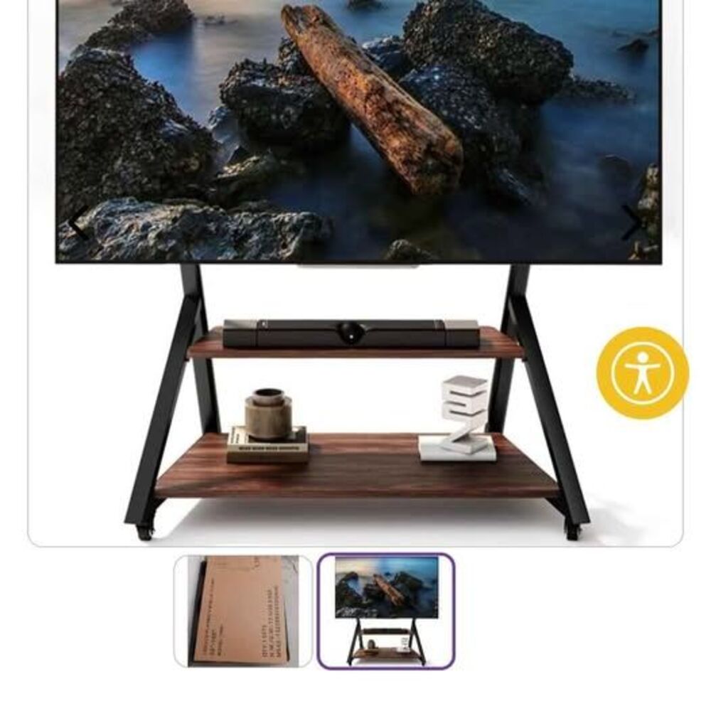 Mobile TV Cart Rolling TV Stand on Wheels with Wood